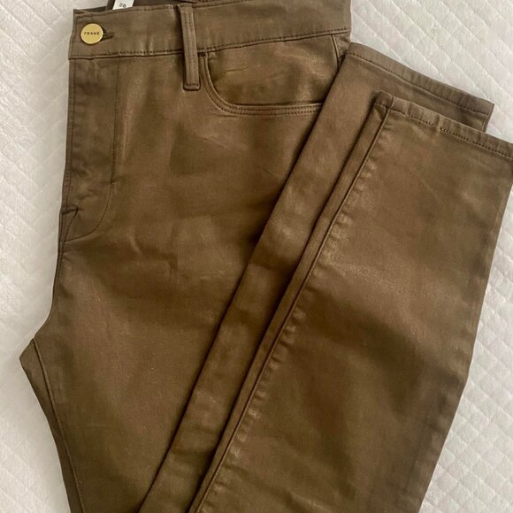 Frame Le High Skinny Coated Jeans Military Green - Picture 6 of 7